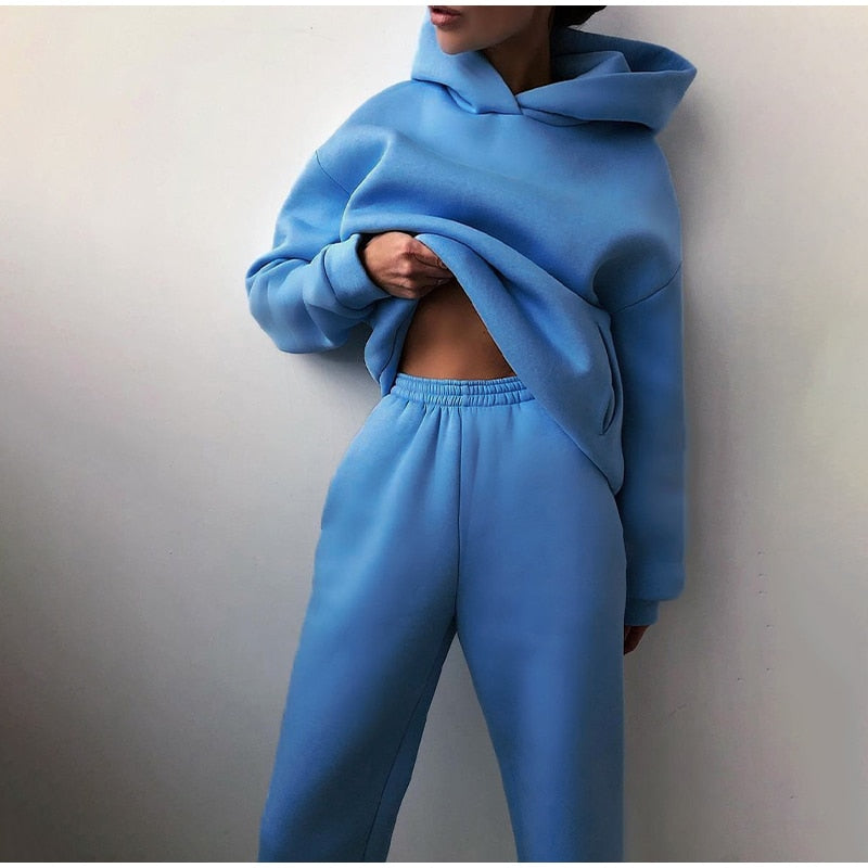 Women's Jogging Set - Oversized Fit - Hood & Elastic Waist - Soft Cotton
