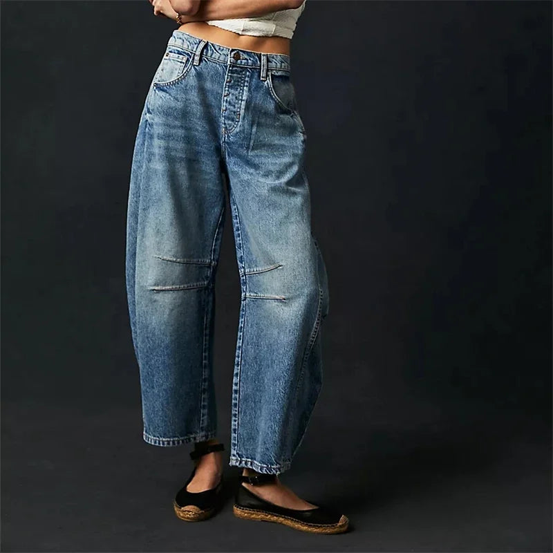 TrendAura Boho Baggy Wide Leg Jeans - Breathable Stretch Denim With Airy Flow All Day Comfort