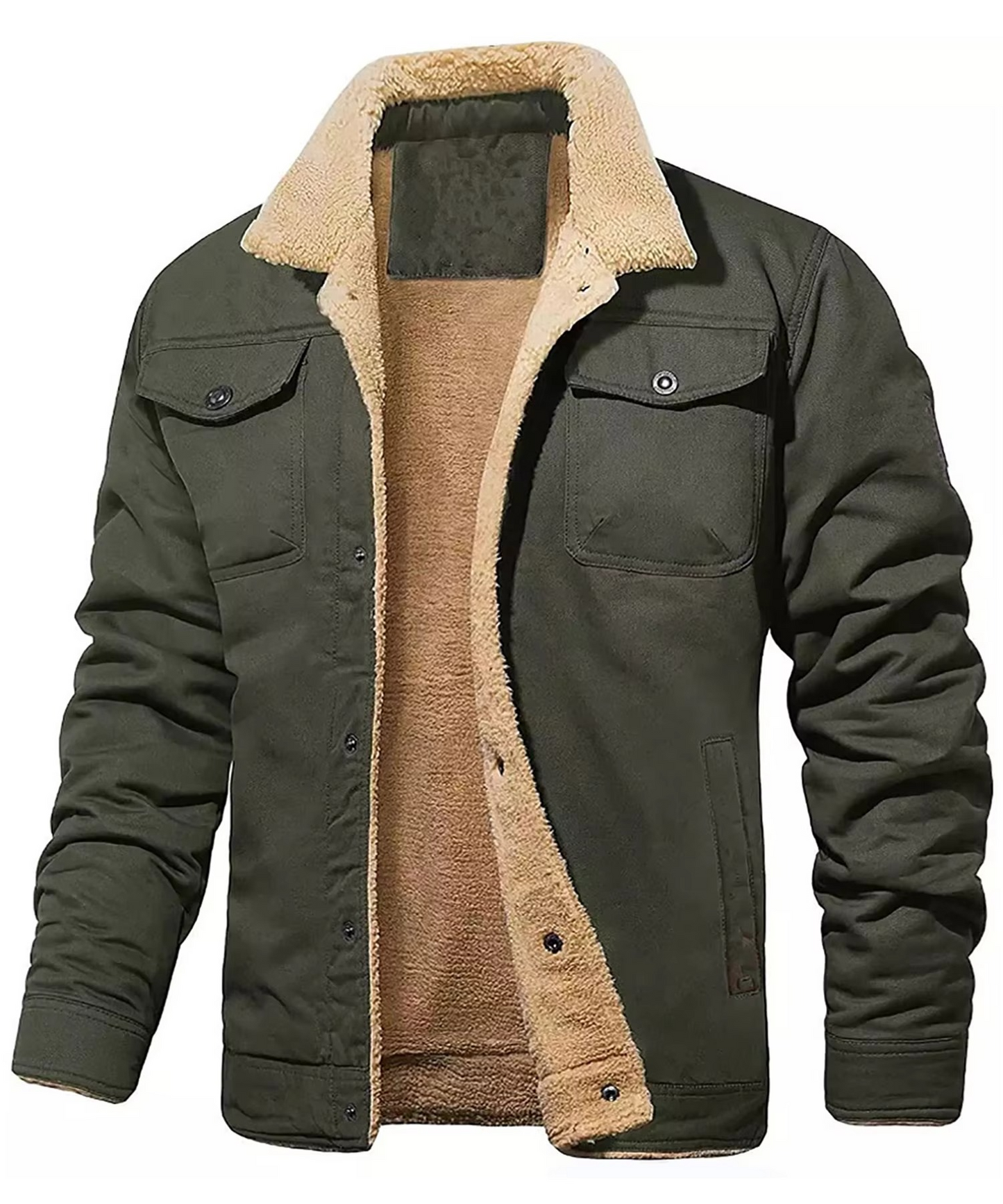 Men's Winter Faux Shearling Lined Parka Windproof Button Up Coat With Pockets Black