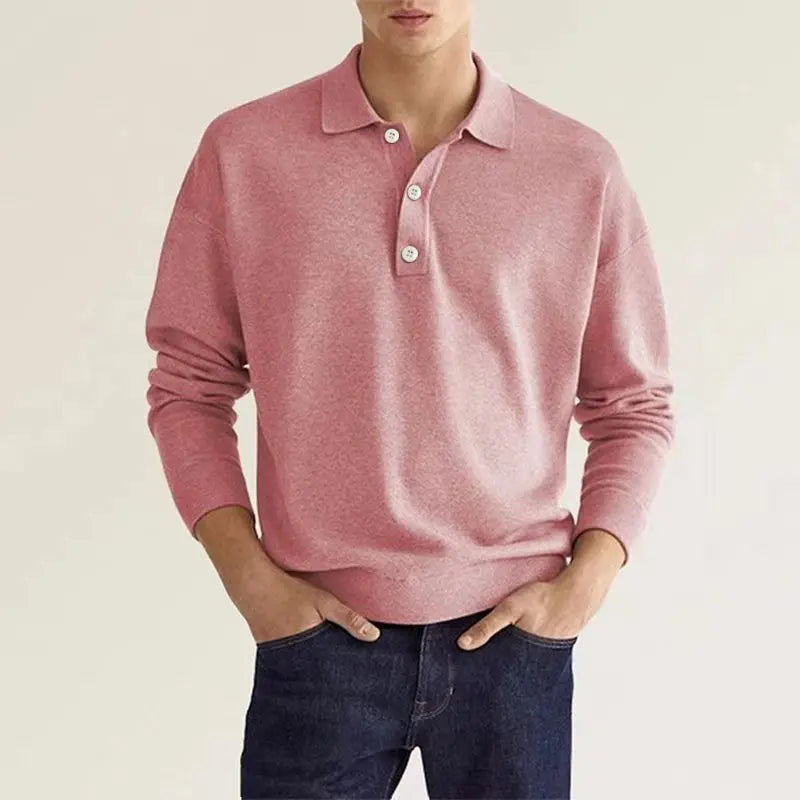 Clyde Mens Long Sleeve Casual Knit Polo Shirt by TrendAura Soft Comfortable Knit Polo For Everyday Wear