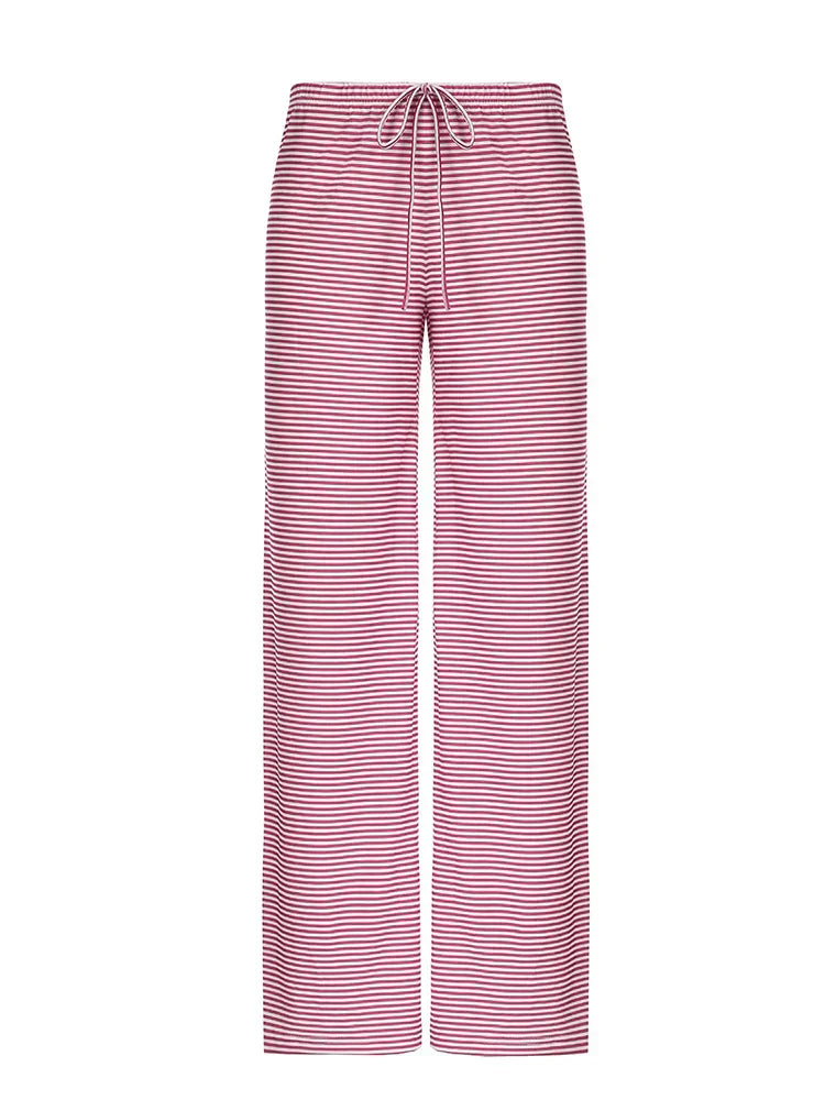 Women's Wide Leg High Waist Striped Lightweight Pants For Casual Everyday Wear And Travel
