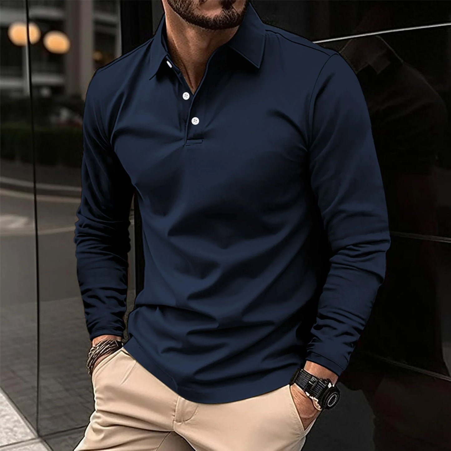 Lucas Long Sleeve Polo Shirt for Men Breathable Cotton Slim Fit Casual to Semi Formal