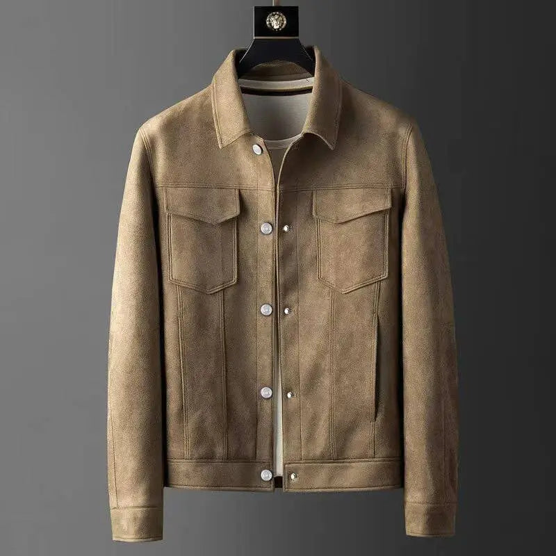 TrendAura Suede Jacket for Men Slim Fit Rich Suede with Polo Neck Collar and Year Round Versatility