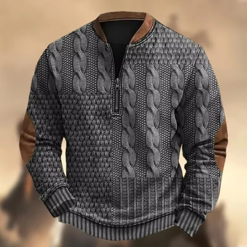 2025 Mens Lightweight 3D Print Zipper Hoodie Cable Knit Pattern Long Sleeve Casual Jacket