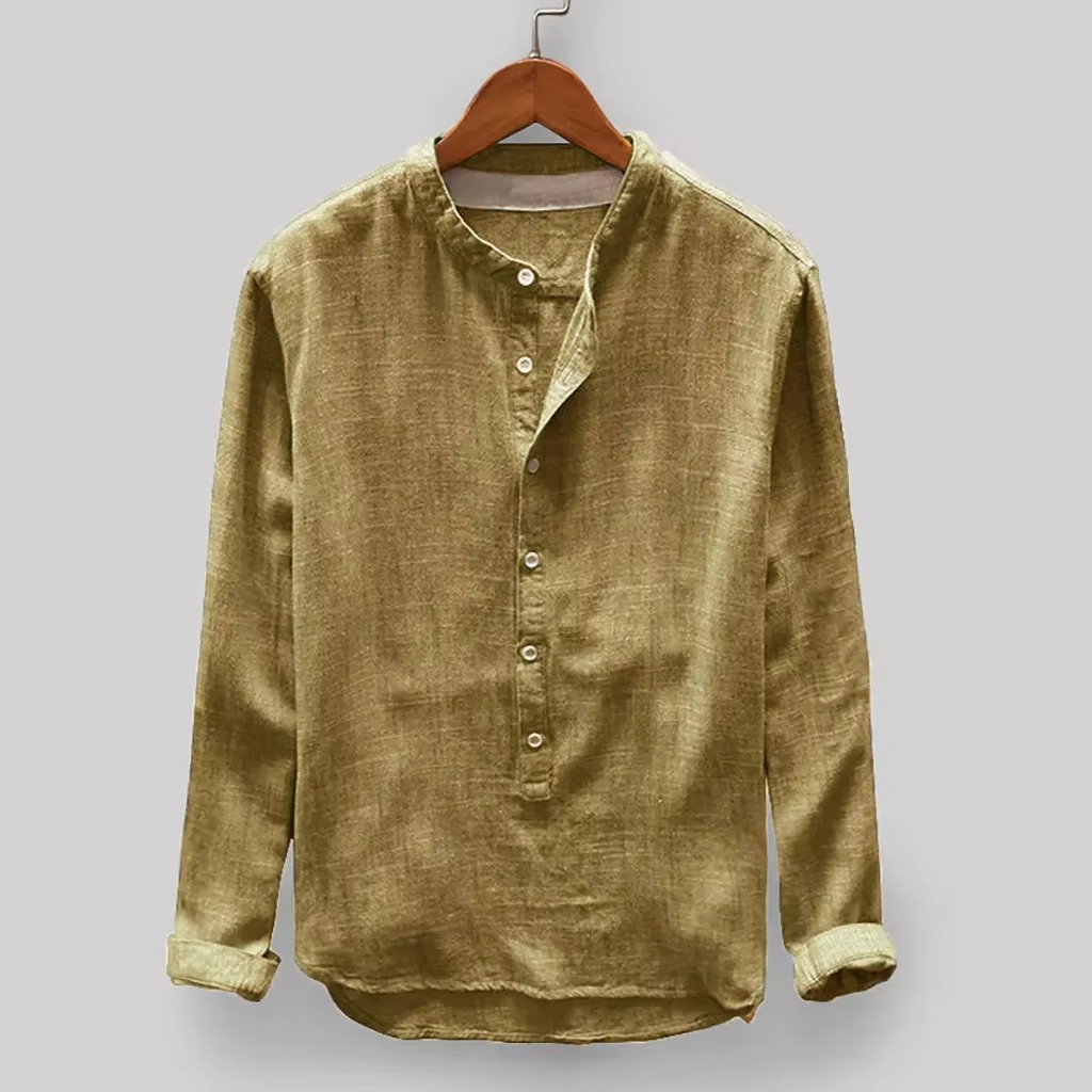 Men's 2025 Solid Color Cotton Linen Long Sleeve Shirt Japanese Style For Office And Weekend Wear
