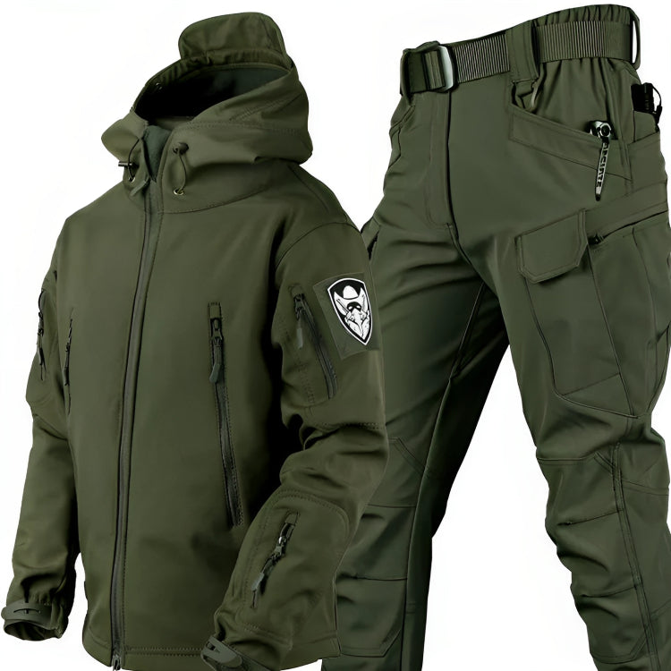 Men's Tactical Windbreaker And Pants Set Weather-Resistant Outdoor Outfit With Multiple Pockets