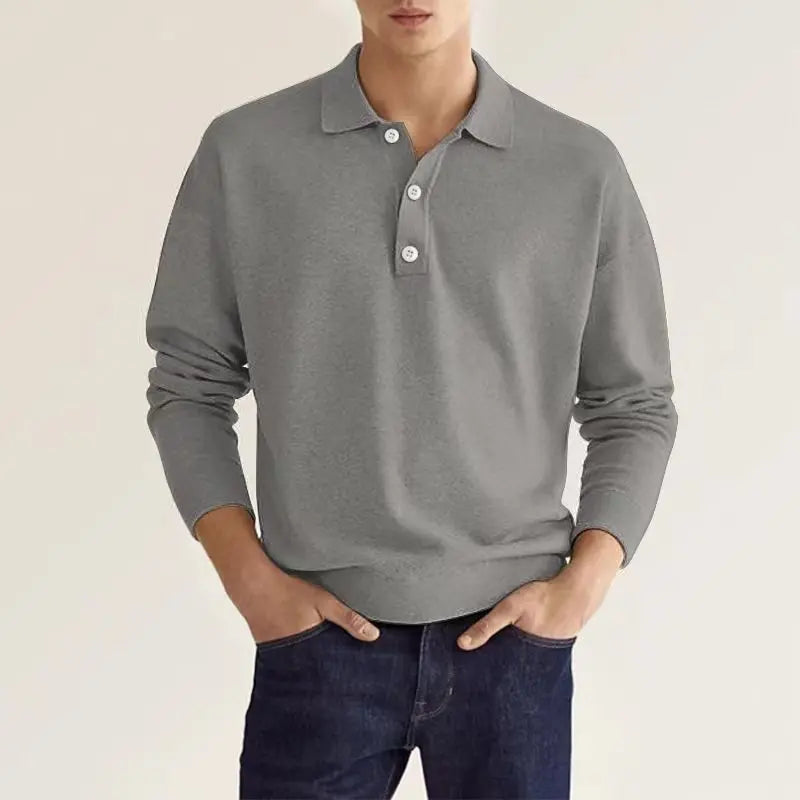 Clyde Mens Long Sleeve Casual Knit Polo Shirt by TrendAura Soft Comfortable Knit Polo For Everyday Wear