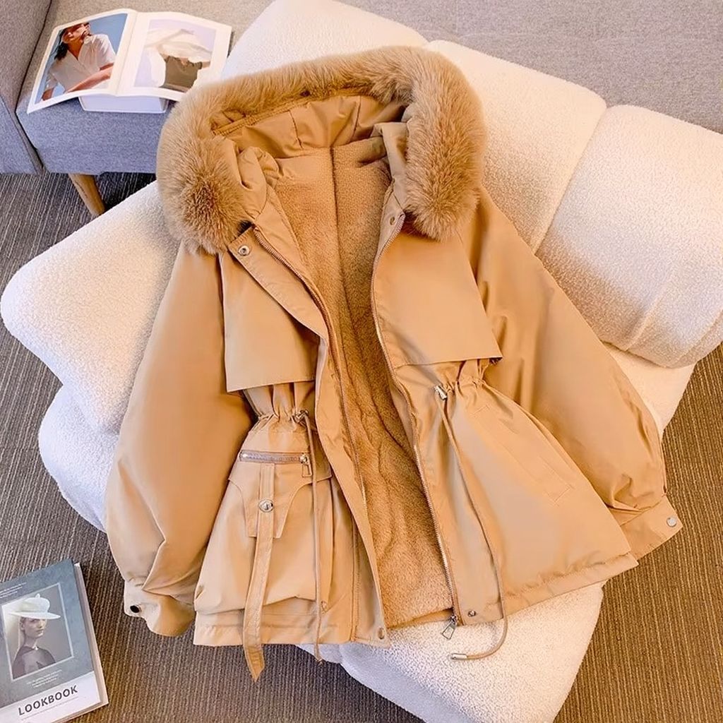 Women's Fleece Lined Down Parka – Warm Padded Winter Coat with Drawstring Hood