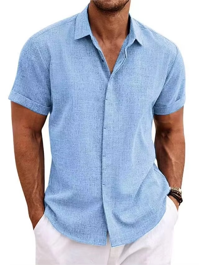 TrendAura Men's Short Sleeve Linen Shirt for Summer Lightweight Breathable Cool Comfort