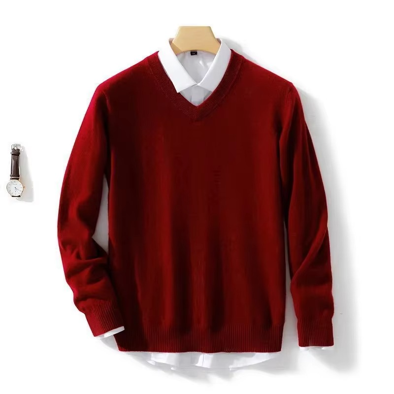 Men's Wool Blend V Neck Sweater Warm Knit Pullover For Winter Casual Fit Up To 5XL TrendAura