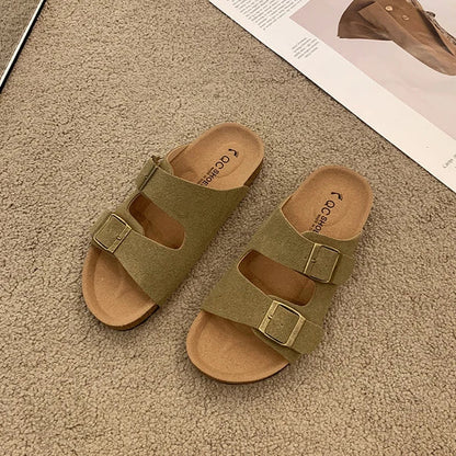 Women's Cushioned Slip-On Sandals with Buckle Detail and Easy Wear