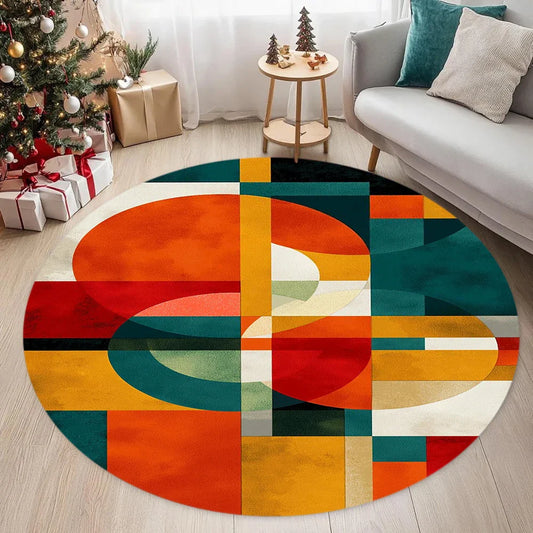 Colorful Geometric Printing Circular Ground Artistic Doormat Kitchen Bedroom Living Room Carpet Entrance Porch Decoration Rug