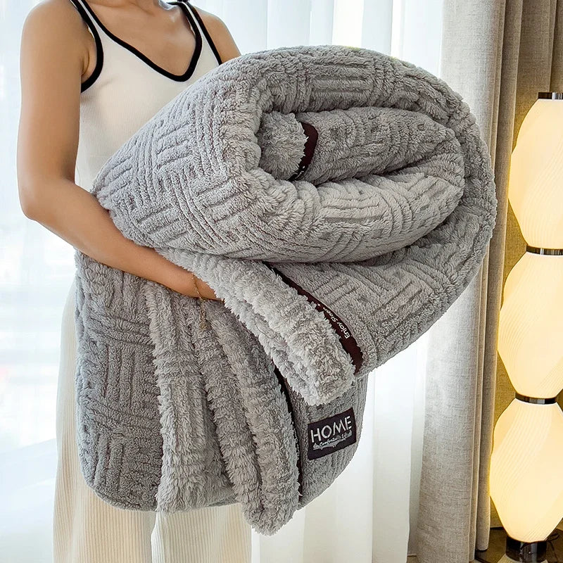Plush Velvet Throw Blanket With Soft Coral Fleece