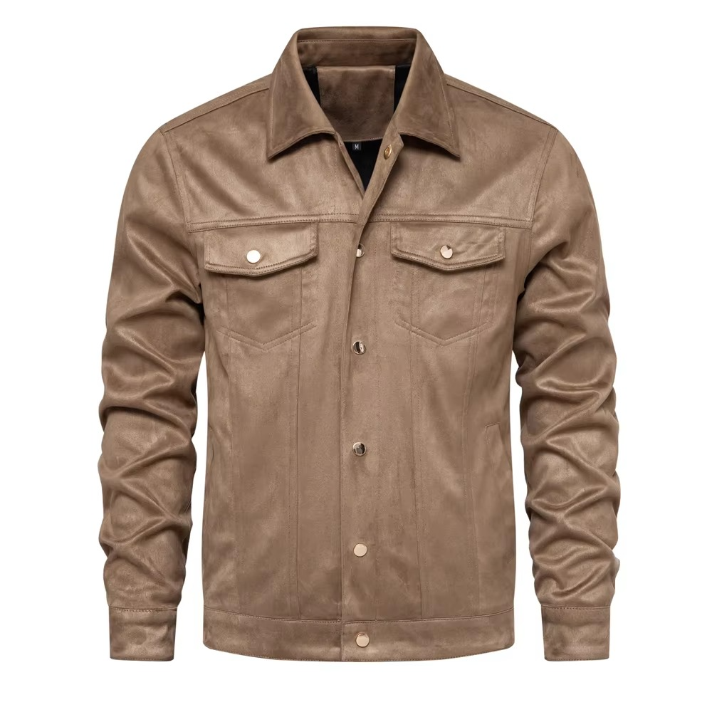 TrendAura Mens Luxury Suede Leather Jacket With Classic Turn Down Collar For Winter Warmth And Style