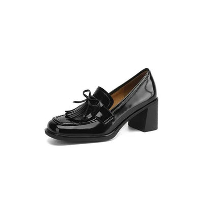 Women's Tassel Loafer Pumps with Block Heel and Round Design