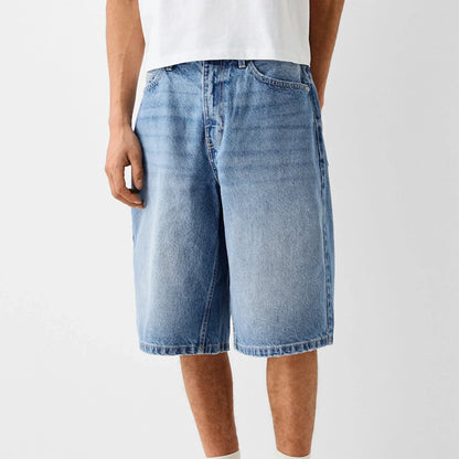 Pulse Drift Wide Leg Denim Shorts For Men With Durable Stitching And Classic Five Pocket Design