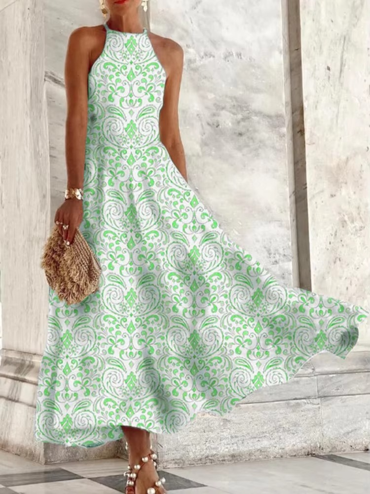 Summer Elegant Sleeveless Halter Maxi Dress for Women