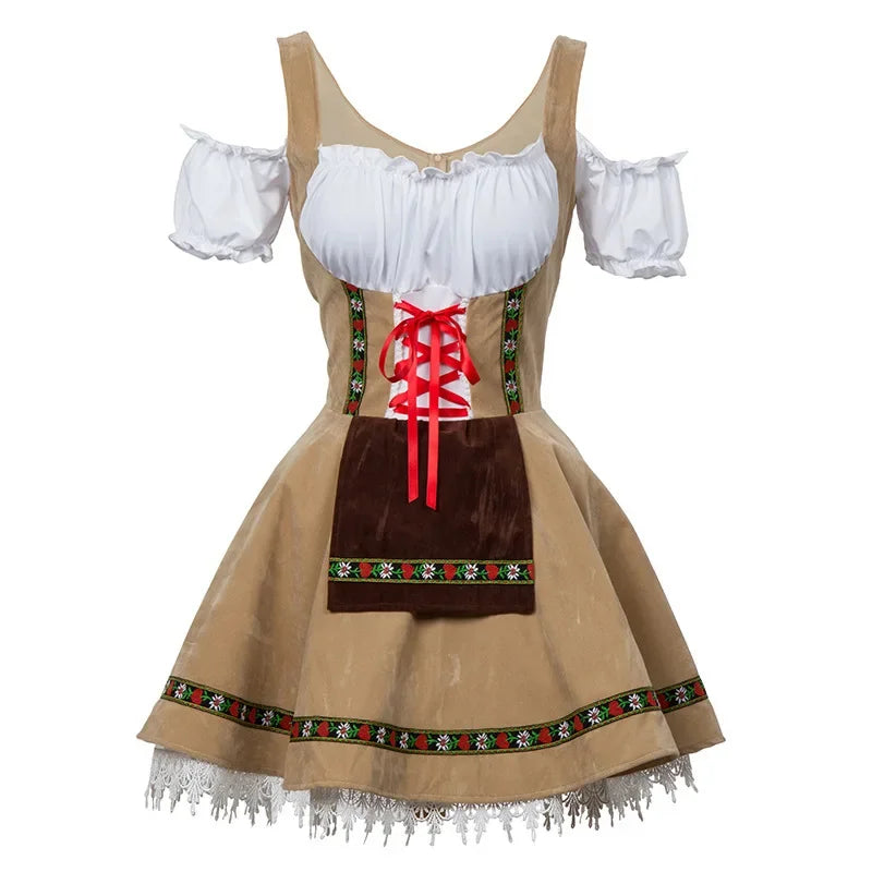 Women’s Dirndl Dress – Lace-Up Bodice – Puffed Sleeve Blouse – Mini Skirt Ensemble