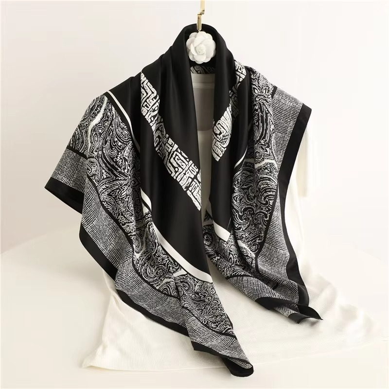 Summer Polka Dot and Stripe Silk Square Scarf for Women 35×35 Inch