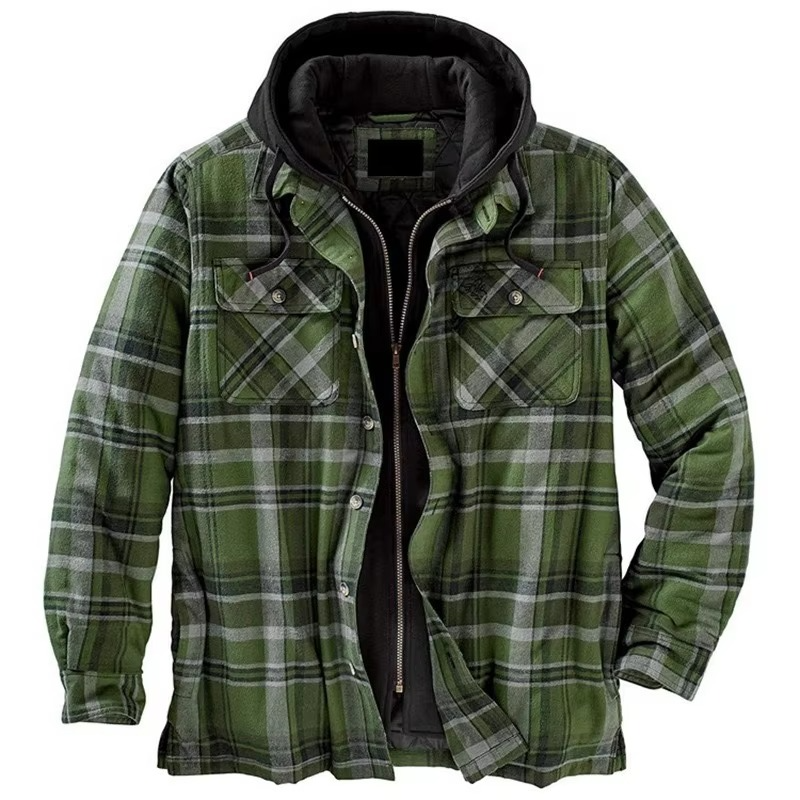 TrendAura Mens Patchwork Checkered Cotton Hooded Jacket Thick Warm Casual Coat American Flag Design Sizes S To 5XL