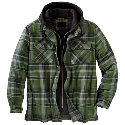 TrendAura Mens Patchwork Checkered Cotton Hooded Jacket Thick Warm Casual Coat American Flag Design Sizes S To 5XL