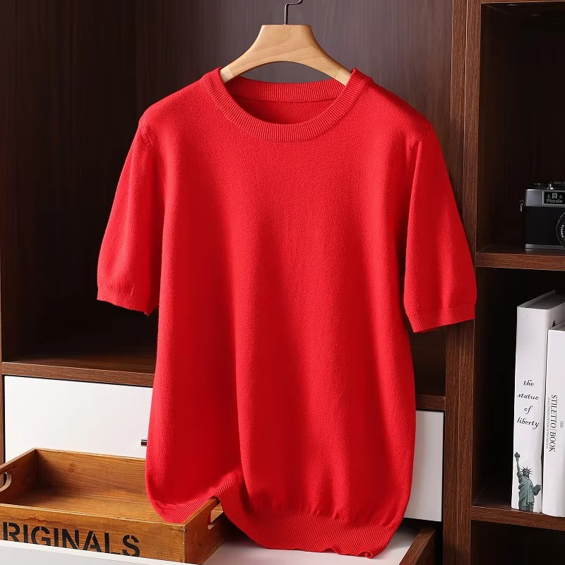Mens Cashmere Short Sleeve O Neck Sweater By TrendAura Luxury Lightweight Knit For Everyday Comfort