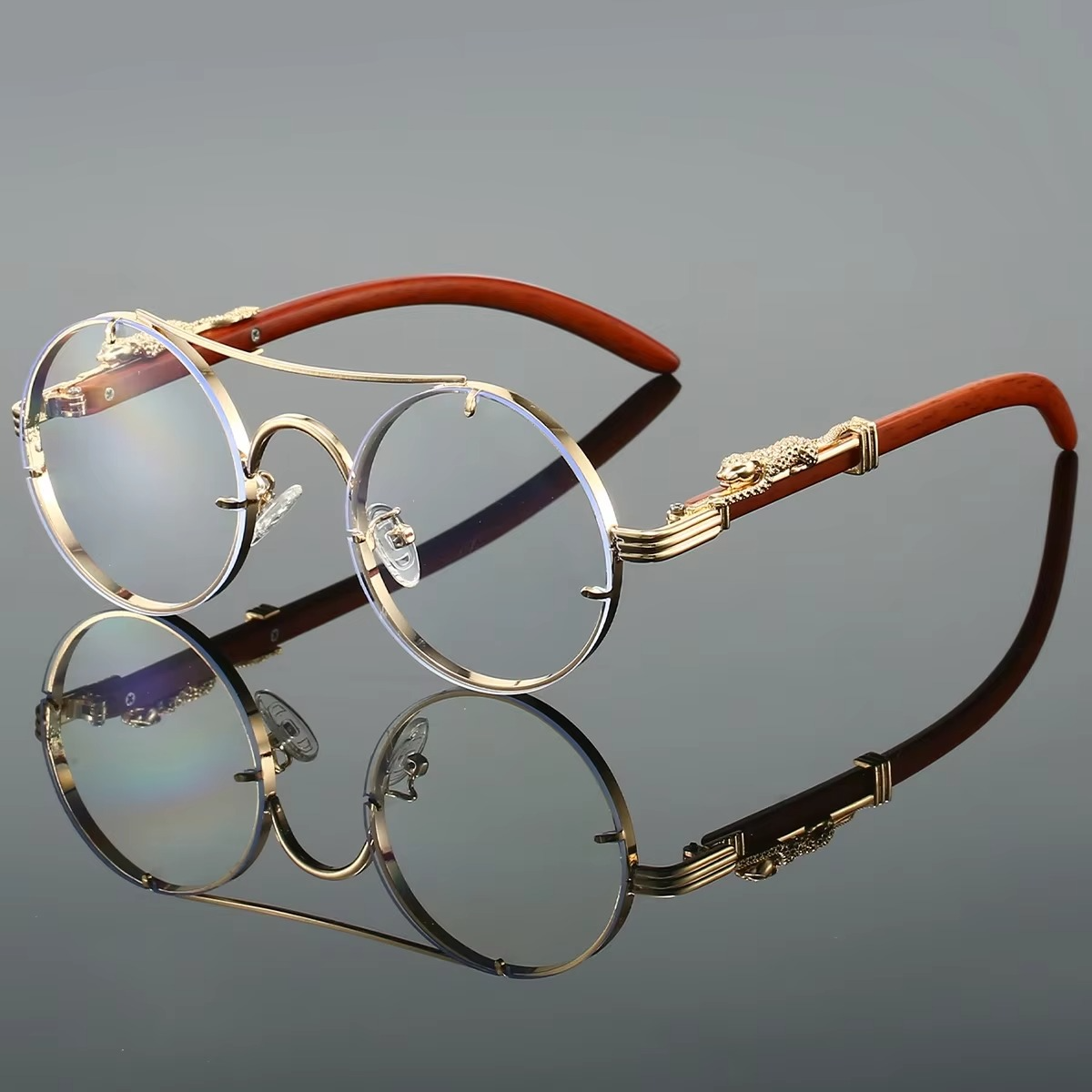 Vintage Round Sunglasses With Double Bridge Unisex Gold Tone Frame Red Tinted Lenses By TrendAura