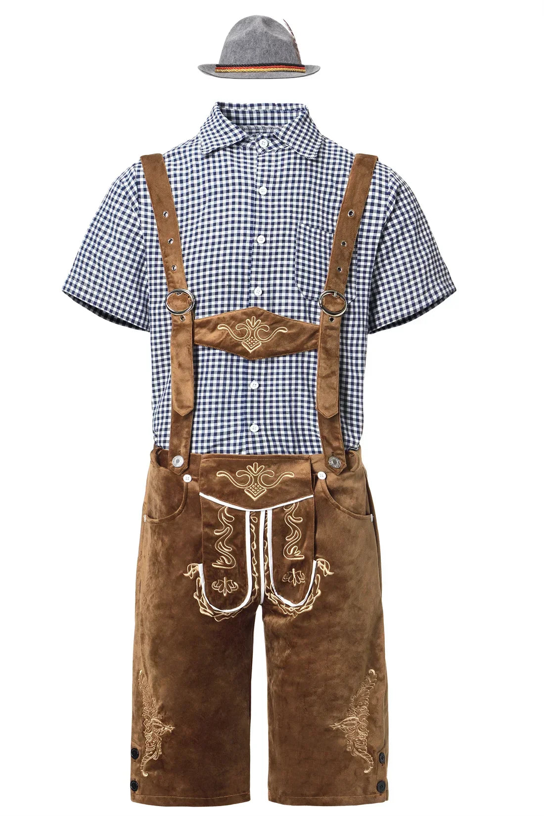 Men's Faux Suede Lederhosen With Adjustable Suspenders Traditional Fit Embroidered Bavarian Knee Length