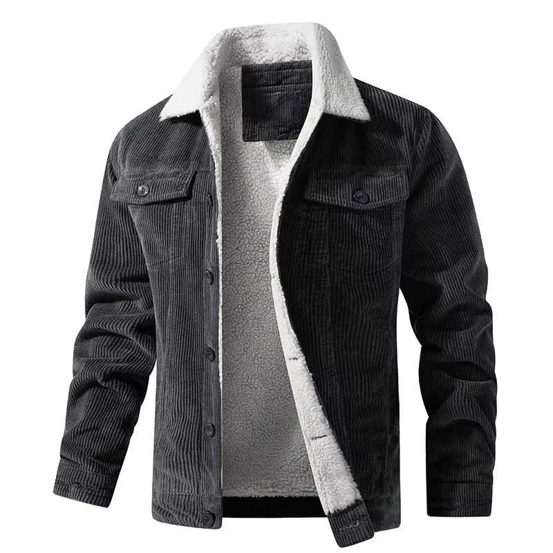 TrendAura Men's Navy Corduroy Fleece Lined Winter Jacket With Warm Lining And Casual Utility Style