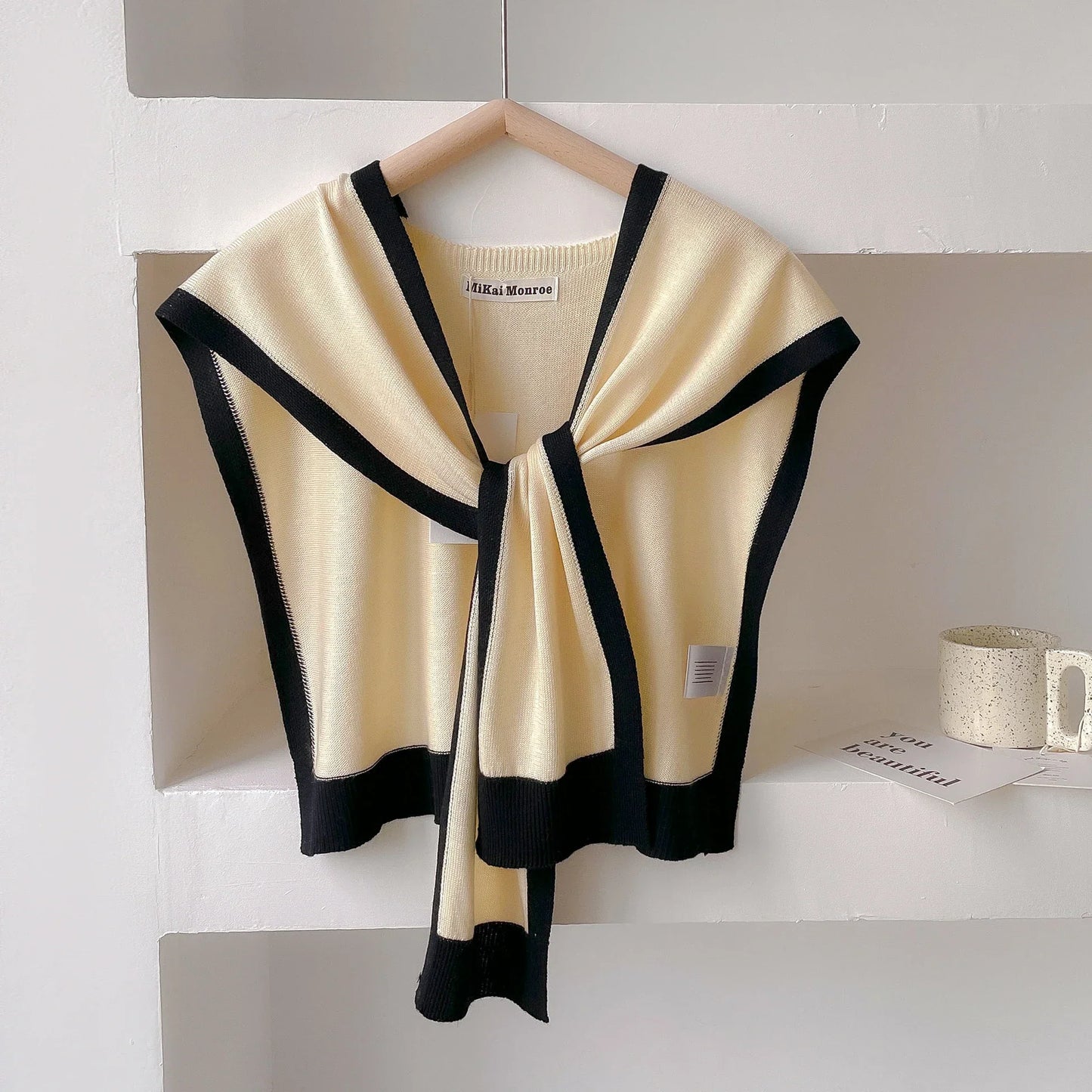 TrendAura Emma Striped Knit Shoulder Shawl - Lightweight Versatile Wrap for Spring and Autumn