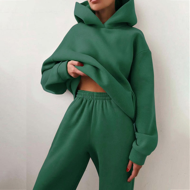 Women's Jogging Set - Oversized Fit - Hood & Elastic Waist - Soft Cotton