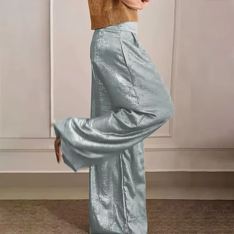 Spring Metallic High Waist Wide Leg Pants for Women