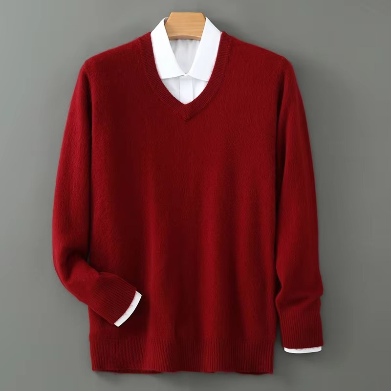 TrendAura Men's Winter Cashmere Blend V Neck Sweater Loose Fit Plus Size Knitted Pullover For Warmth