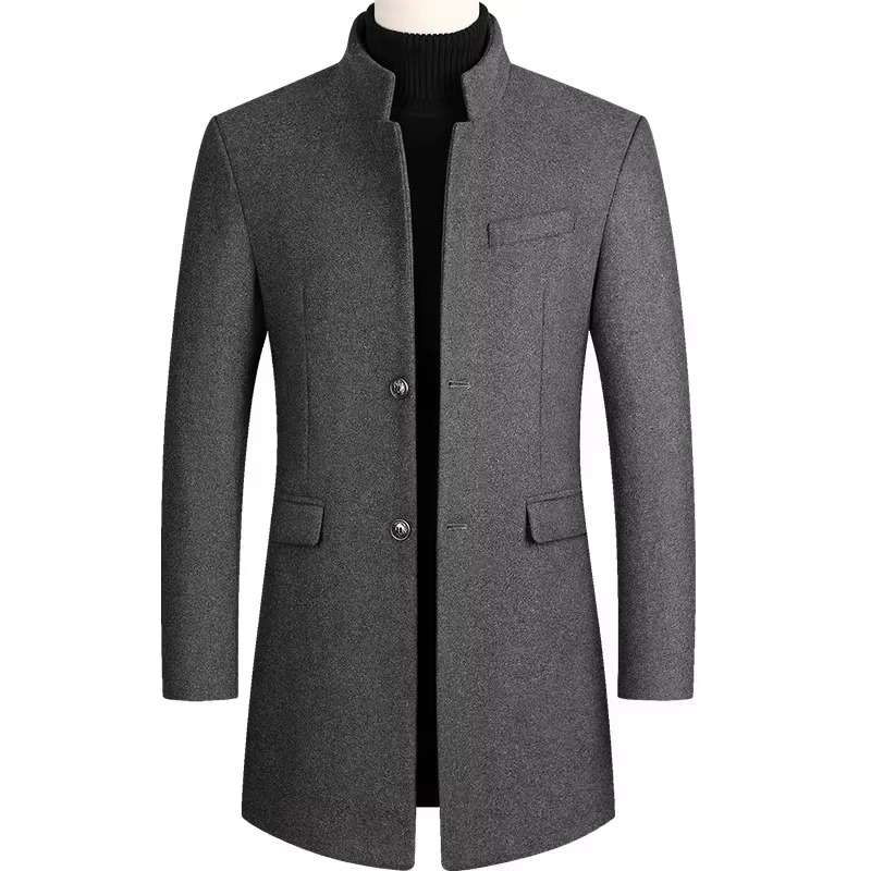 Mens Medium Long Wool Blend Trench Coat For Autumn And Winter Burgundy Classic Warmth And Sophisticated Style