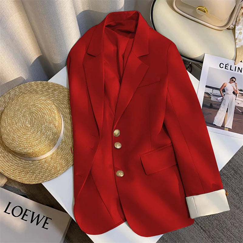Isla Single-Breasted Blazer | Gold-Tone Buttons Hip-Length Blazer