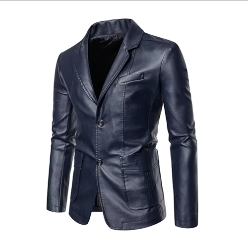 TrendAura Men's Business Casual Leather Jacket With Suit Collar Slim Fit In Black Or Khaki, Sizes Up To 5XL