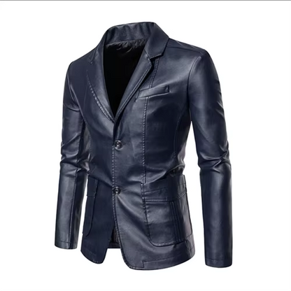 TrendAura Men's Business Casual Leather Jacket With Suit Collar Slim Fit In Black Or Khaki, Sizes Up To 5XL