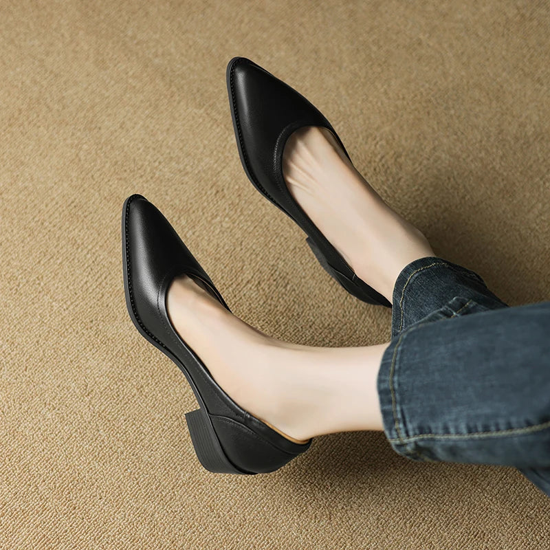 Women's Slip-On Mid Heel Pumps with Pointed Toe and Block Heel