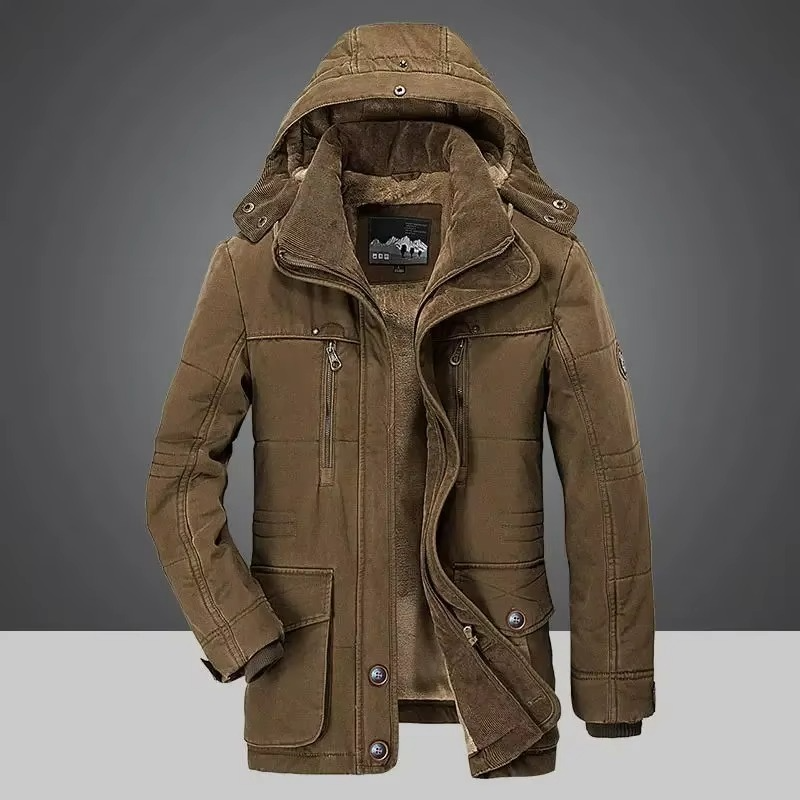 Mens Winter Parka Jacket With Thick Fleece Lining And Multi Pocket Design For Cold Weather