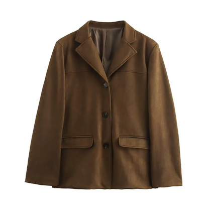 Vintage Brown Suede Leather Jacket for Women, Old Money Style Autumn Winter Coat