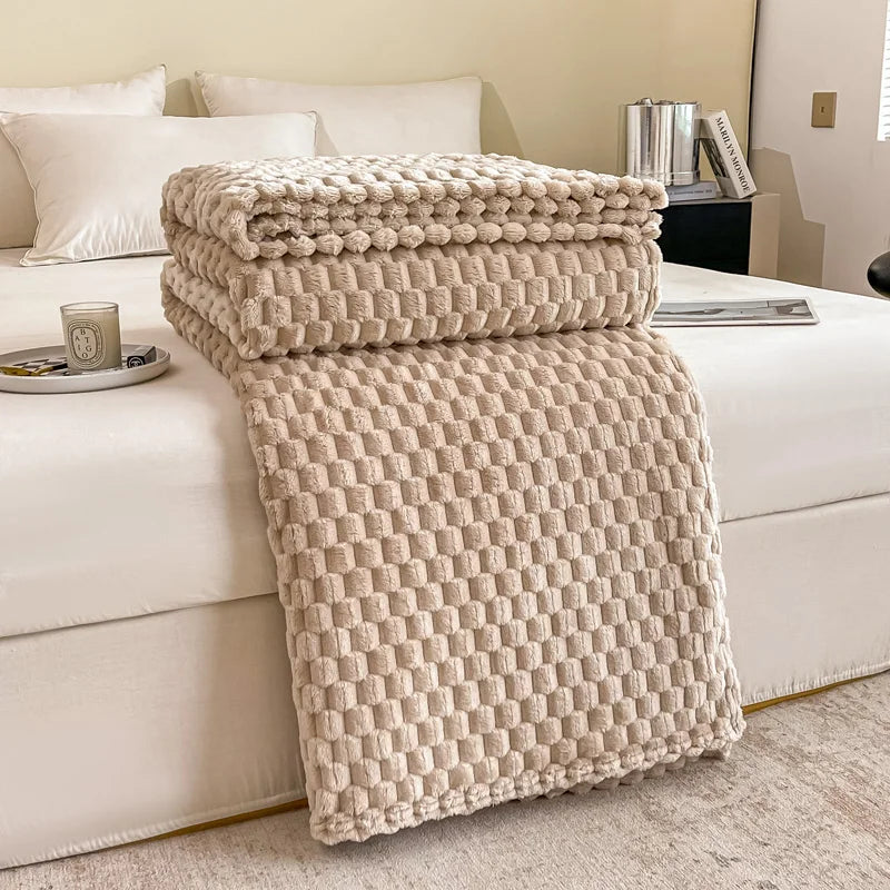 Yellow Plaid Velvet Blanket Soft Cozy Warm For Sofa Bed Adults Children Pets Versatile Throw