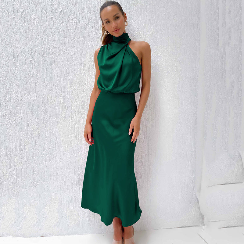 Women's Halter Evening Dress with A-Line Silhouette and Adjustable Neckline