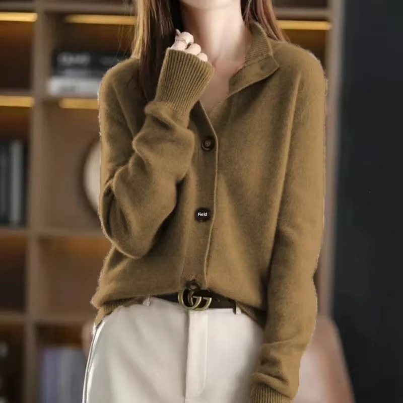 Women's Knit Cardigan Jacket with Stand Collar, Soft Sweater Coat for Autumn Winter 2024