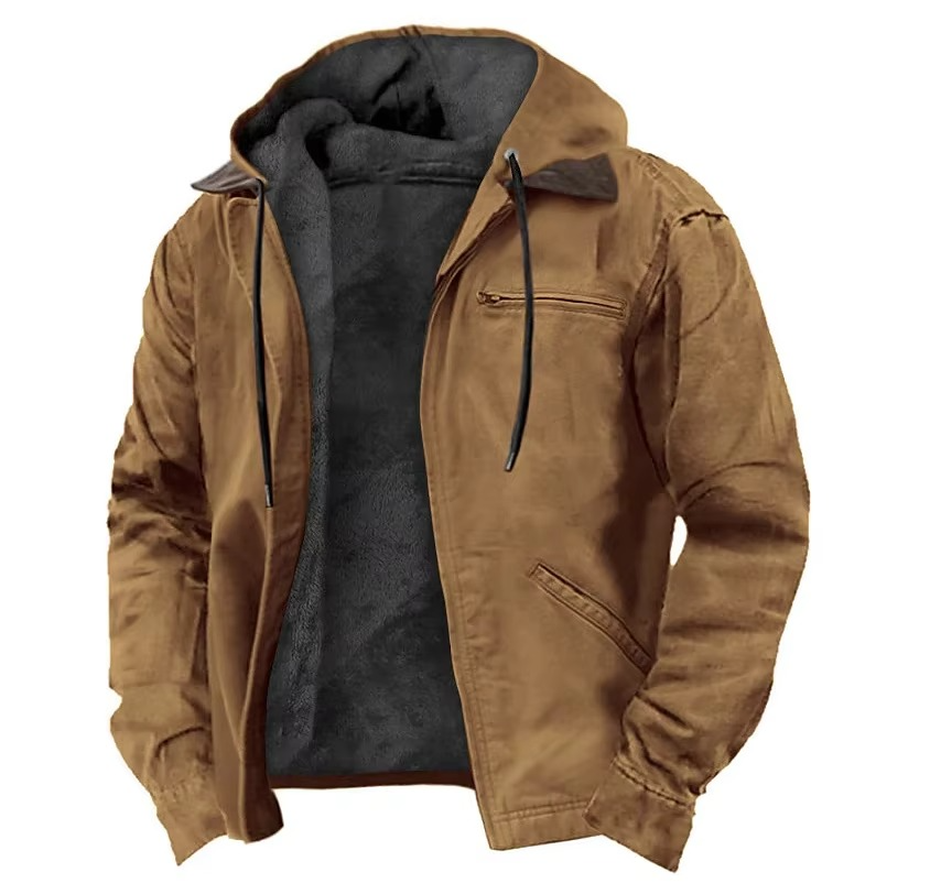 Men's Winter Fleece Hooded Jacket With Zipper Pockets And Warm Lining For Casual Outdoor Wear By TrendAura