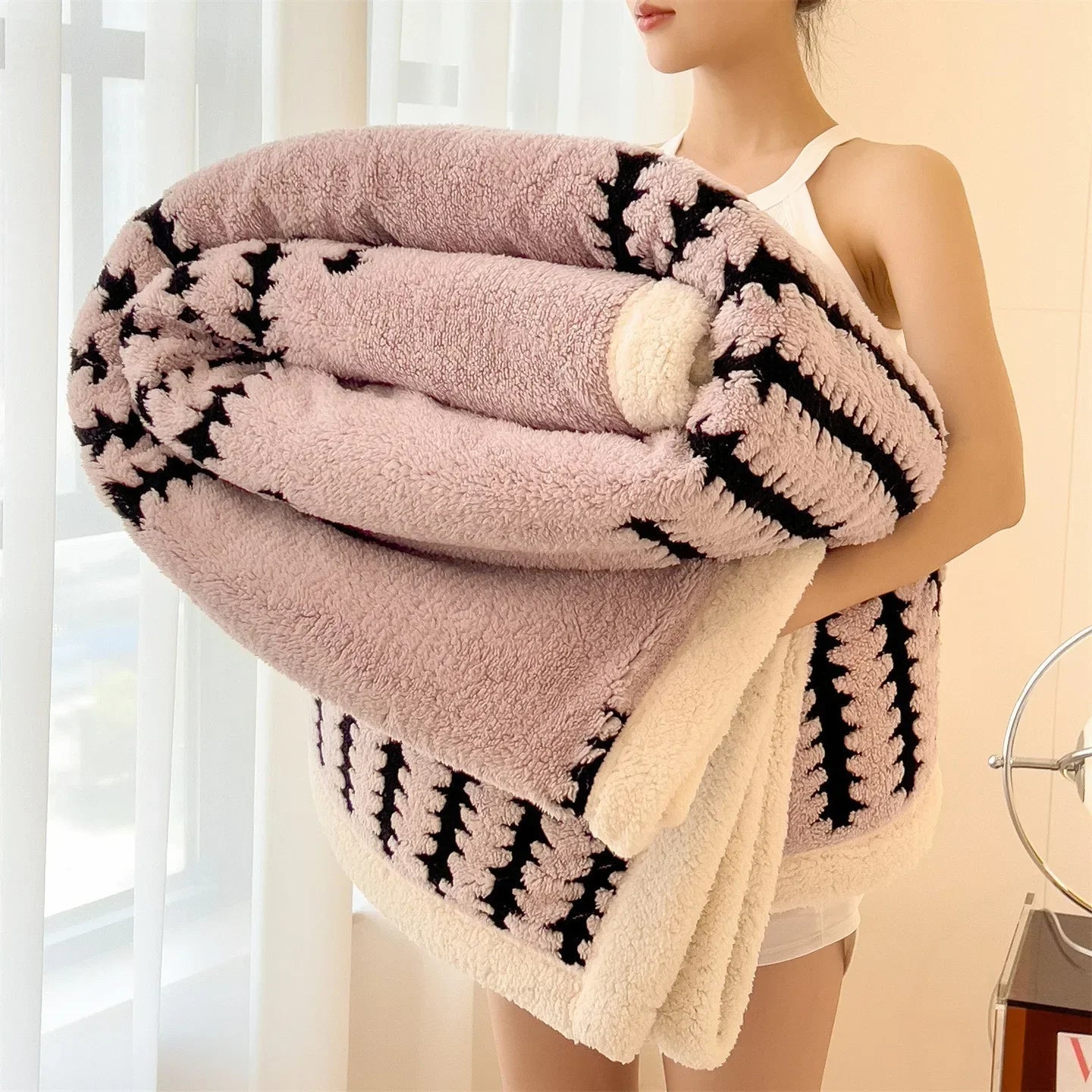 Contemporary Flannel Blanket With Plush Sherpa Fleece Dual Sided Comfort For Cozy Nights And Home Relaxation