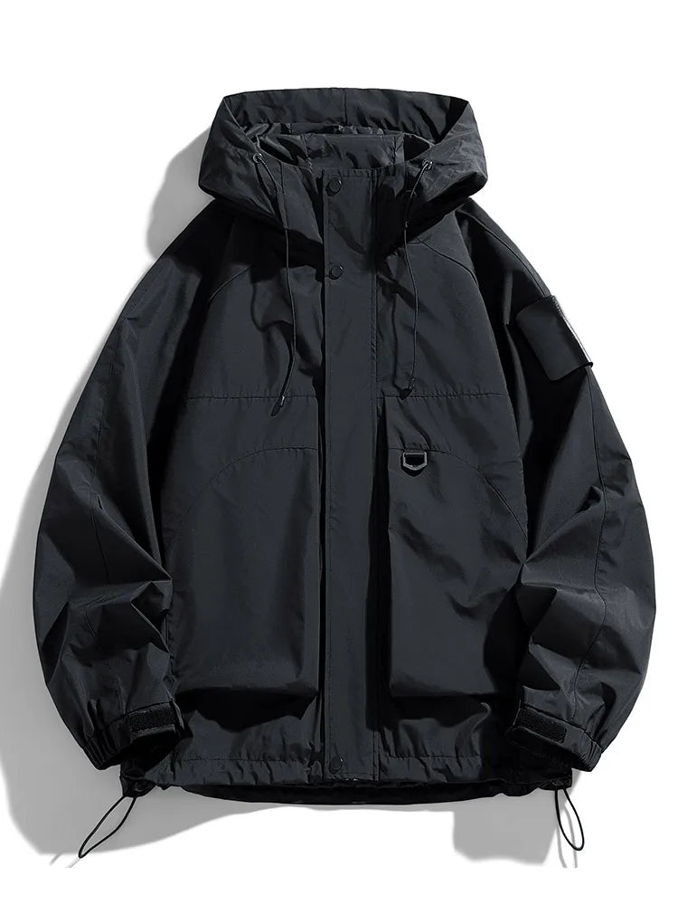 TrendAura Rider Hooded Jacket for Men Oversized Windproof Waterproof Outerwear With Adjustable Hood And Utility Pockets