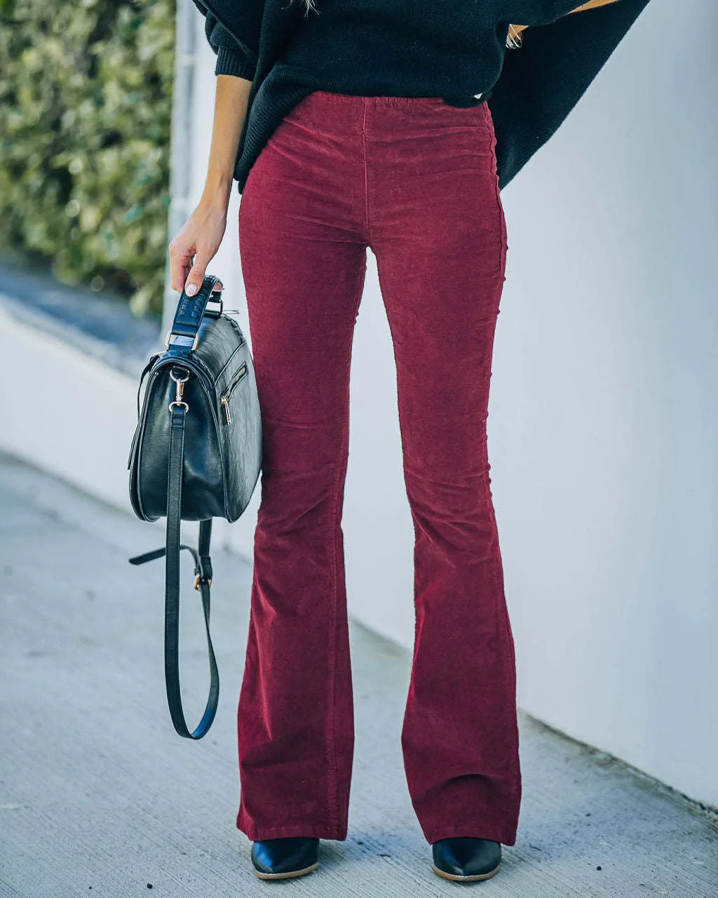 Women's Velvet Pants - High-Waisted Bell-Bottom - Soft Retro Fit