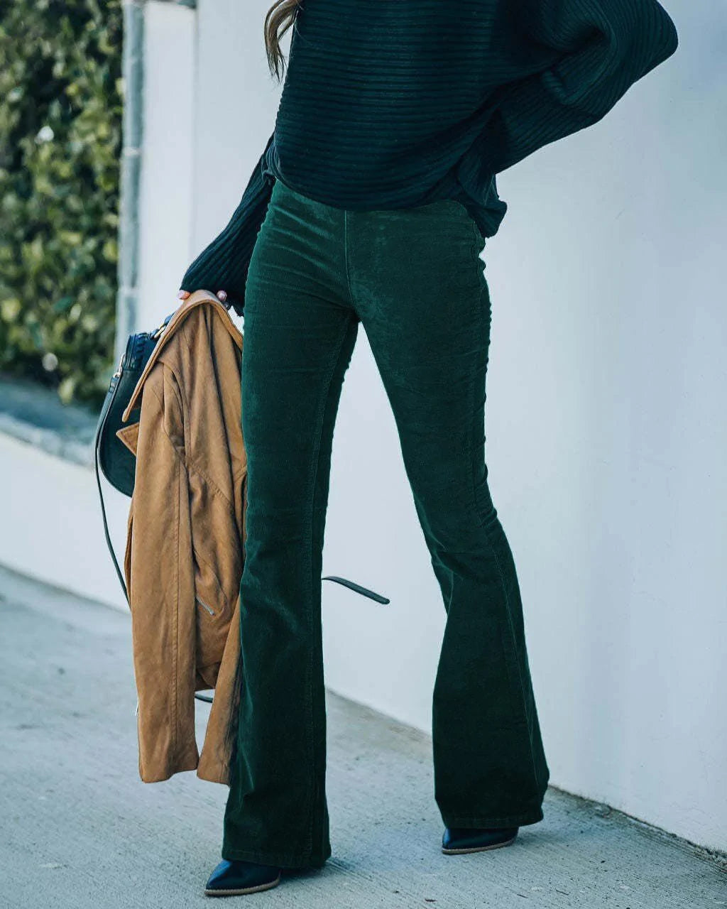 Women's Velvet Pants - High-Waisted Bell-Bottom - Soft Retro Fit