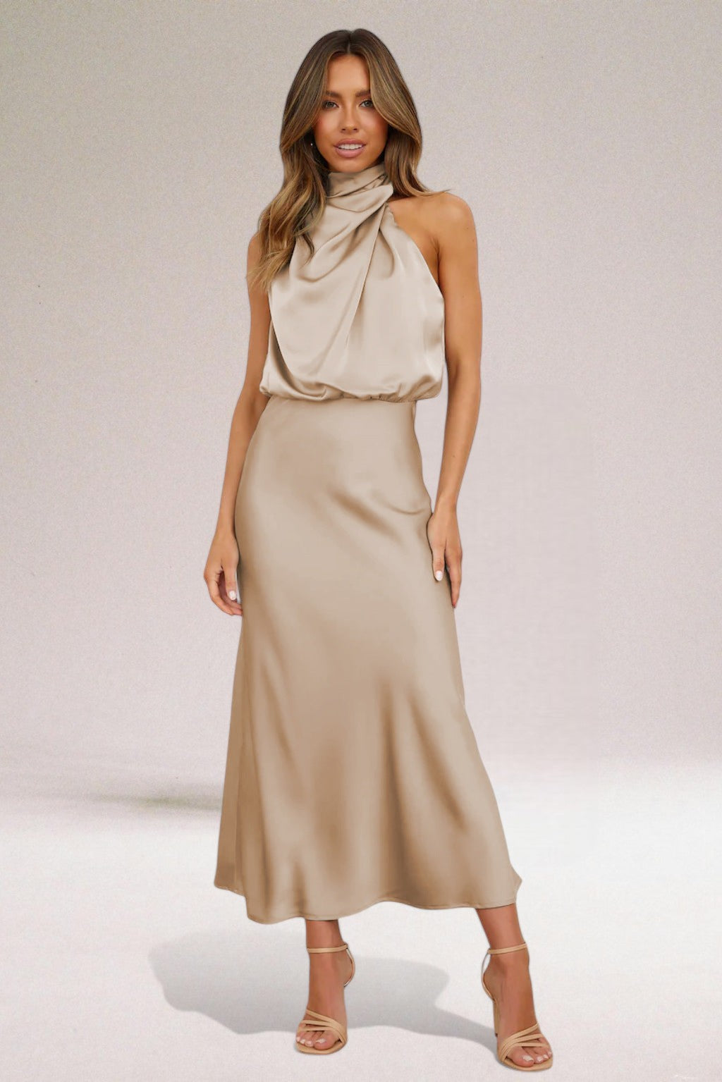 Women's Halter Neck Dress with Adjustable Straps and Flowy Design