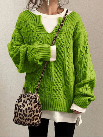 Claire | Women’s Cable Knit Sweater with V-Neck Detail
